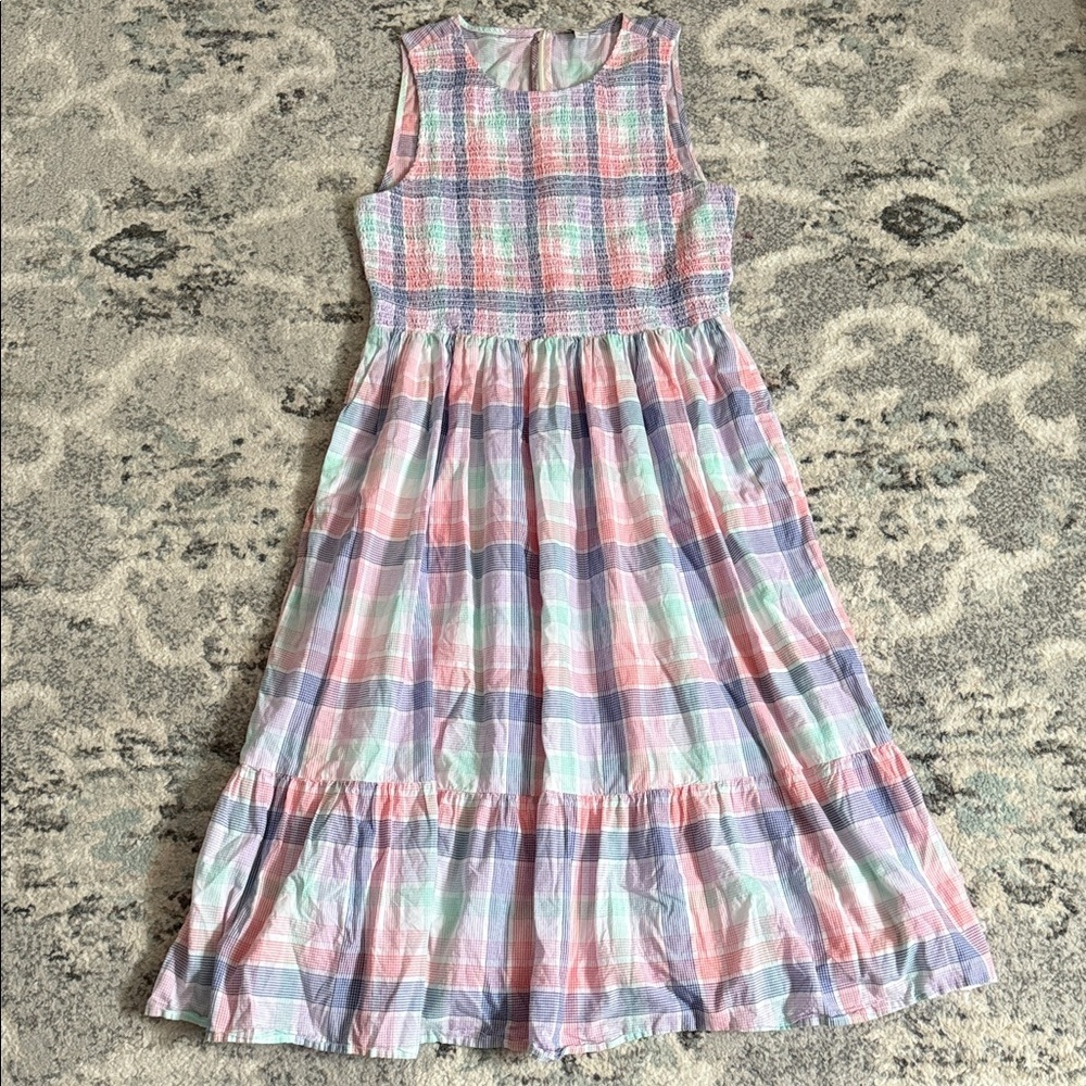 J.Crew Factory pastel plaid smocked midi dress